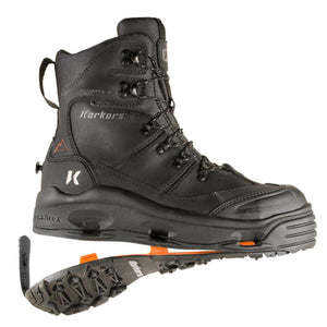 Korkers black wading boot with interchangeable sole system