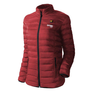 Gobi Heat red quilted heated jacket with front zipper and logo