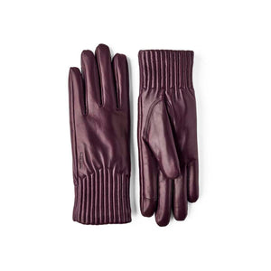 Hestra dark purple leather gloves with ribbed cuffs
