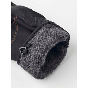 Hestra glove cuff with grey wool lining and black exterior