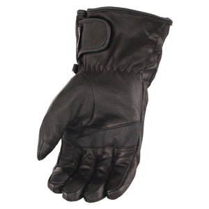 Black leather motorcycle glove with velcro wrist strap