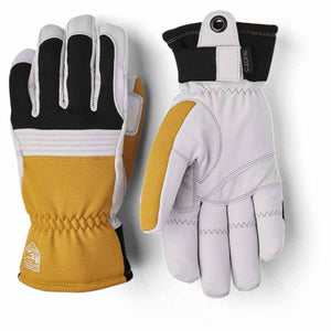 Hestra CZone ski gloves in yellow white and black leather and fabric