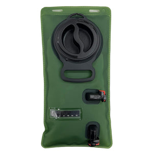 Gerbing green hydration reservoir with black screw cap and temperature gauge