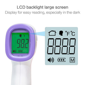 UTK Technology infrared thermometer with backlit LCD screen showing temperature reading