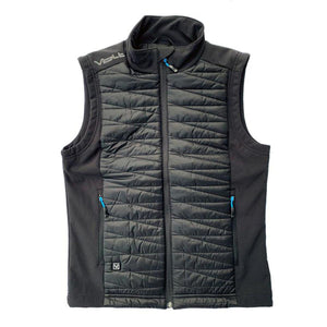 Volt black insulated vest with blue zipper pulls and stand up collar