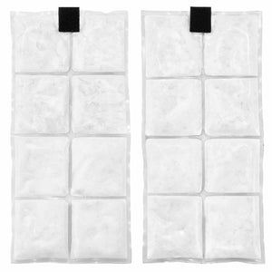 Two flexible ice pack sheets with eight square compartments each
