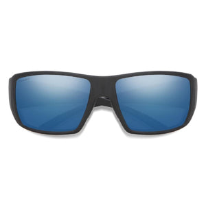 Smith Optics sunglasses with matte black frames and blue ChromaPop lenses