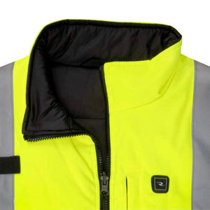 Radians high visibility yellow safety vest collar and zipper detail