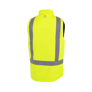 Back view of Radians high visibility yellow safety vest with reflective stripes