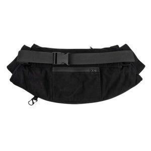 Black waist bag with adjustable strap and buckle closure