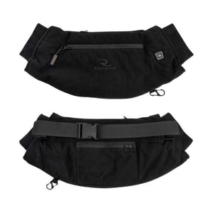 Reciens black heated hand warmer muff with adjustable waist strap and zippered pocket