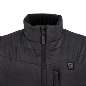 Black Radians heated vest showing the collar and zipper detail