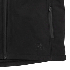 Radians black softshell jacket with a zippered chest pocket and embossed logo