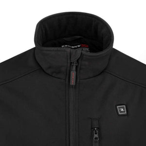 Close up of black Radians heated jacket collar and chest pocket