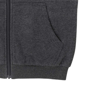 Close up of dark grey zip up hoodie pocket