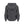 Back view of a charcoal grey hooded sweatshirt with long sleeves and ribbed cuffs