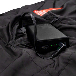 Radians black battery pack connected to a garment pocket