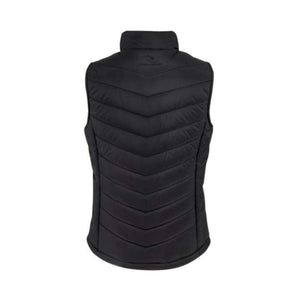 Back view of a black Radians quilted vest with a high collar