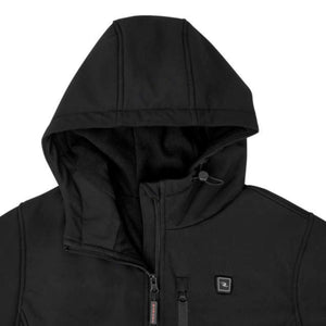 Radians black hooded softshell jacket with front zipper and chest pocket