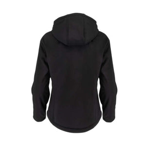 Back view of Radians black hooded softshell jacket