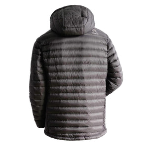 Back view of a black Ravean hooded puffer jacket