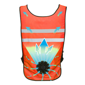 Venture Heat orange cooling vest with integrated fan and airflow arrows