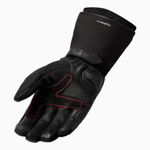 Black REV IT motorcycle glove with red stitching and Hydratex cuff