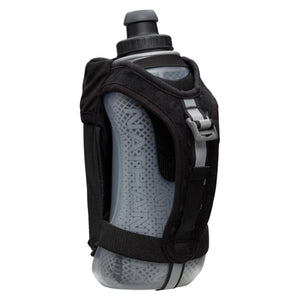 Nathan handheld water bottle with black mesh strap and reflective details