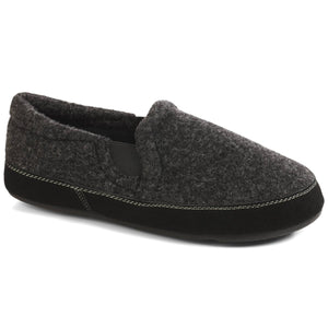Dark grey felt slipper with black suede trim and white stitching