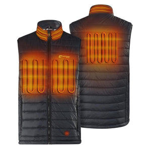 Venture Heat black quilted heated vest showing front and back heating elements