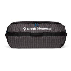 Black Diamond black duffel bag with white pinstripe pattern and central carry handle