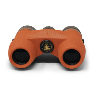 NOCS Provisions orange binoculars with textured grip and central focus wheel