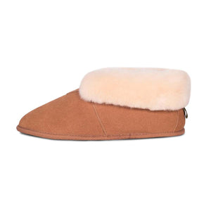 Cloud Nine Sheepskin tan suede slipper with cream wool cuff