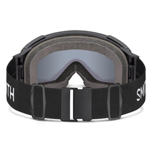 Smith Optics snow goggles with black frame and strap viewed from the rear