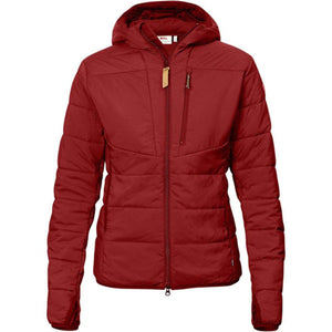 FjallRaven red hooded quilted jacket with front zipper and chest pocket