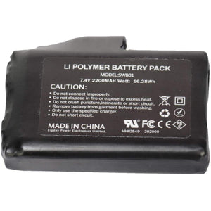Savior Heat 7.4V 2200mAh lithium polymer battery pack with safety warnings and certification labels