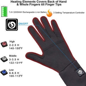 Savior Heat glove showing heating elements battery and three temperature settings