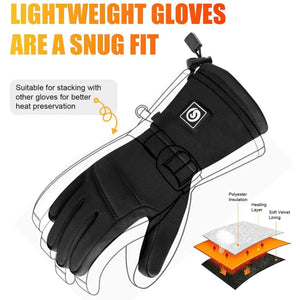Black lightweight heated glove showing polyester insulation heating layer and soft velvet lining