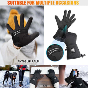 Black touchscreen winter gloves with anti-slip palms and power button detail for outdoor activities