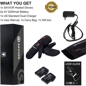 Savior Heat heated gloves kit including batteries, charger, carry bag, and user manual
