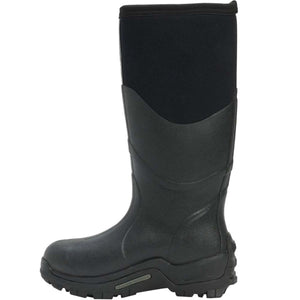 Black rubber waterproof work boot with neoprene upper