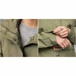 Close up of FjallRaven jacket hood and sleeve cuff details