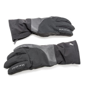 Pair of black and grey SealSkinz waterproof gloves with zippered cuffs