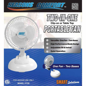 World Marketing Seasons Comfort two in one clip on or table top portable fan with two bases