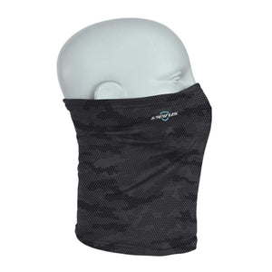 Seirus black camo neck gaiter on a mannequin head