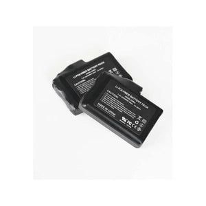Two black lithium polymer battery packs with safety warning labels