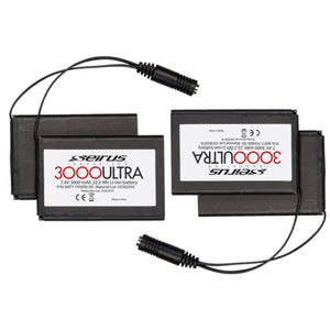 Two Seirus 3000 Ultra lithium ion batteries with power cables
