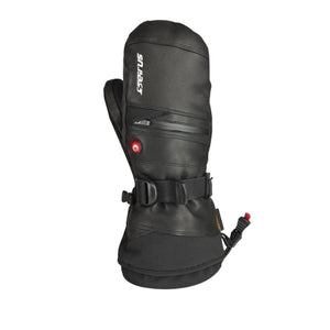 Seirus black heated mitten with adjustable wrist strap and power button