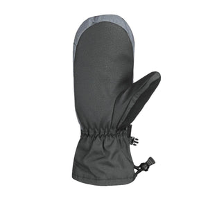 Seirus grey and black insulated winter mitten with adjustable wrist strap