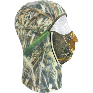 Seirus camo fleece balaclava with integrated face mask on mannequin head